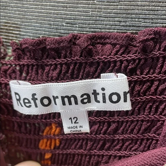 Reformation Fulton Deep Burgundy Floral Midi Dress with High Slit - Picture 2 of 10